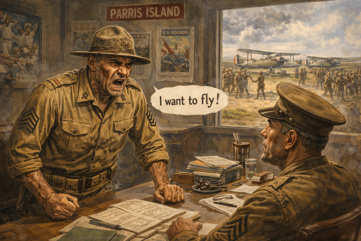 Sergeant Galladay demands aviation duty: I want to fly—argument in the commanding officer’s office