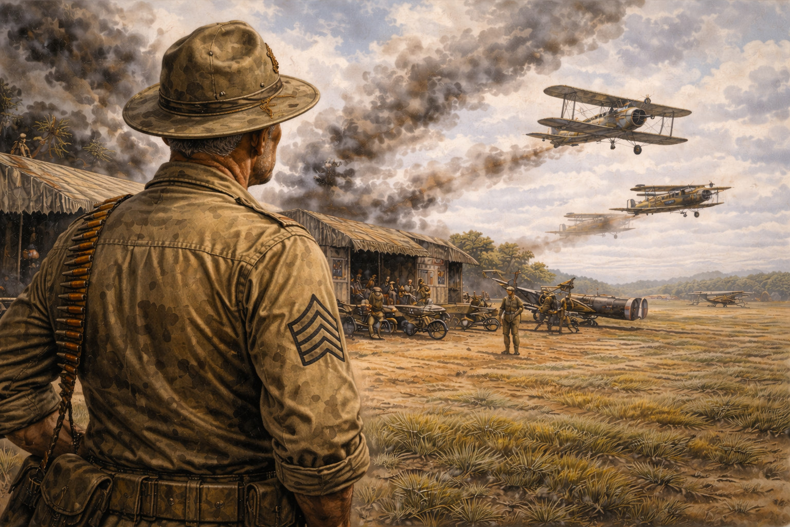 Galladay on the ground at a French WWI airfield watching planes return and longing to fly an airplane